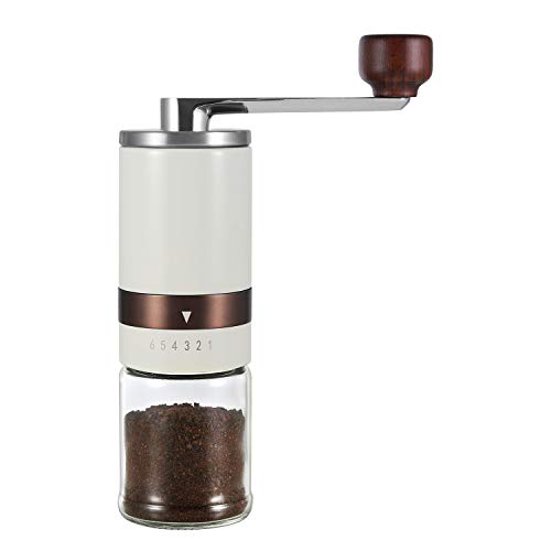 Classy Manual Coffee Grinder – Vintage Hand Coffee Mill with Ceramic Burrs 6 Adjustable Settings – Portable Hand Crank – Cream Color