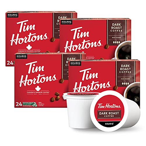Tim Hortons Dark Roast Coffee, Single-Serve K-Cup Pods Compatible with Keurig Brewers, 96ct K-Cups, Red -24 Count (Pack of 4)