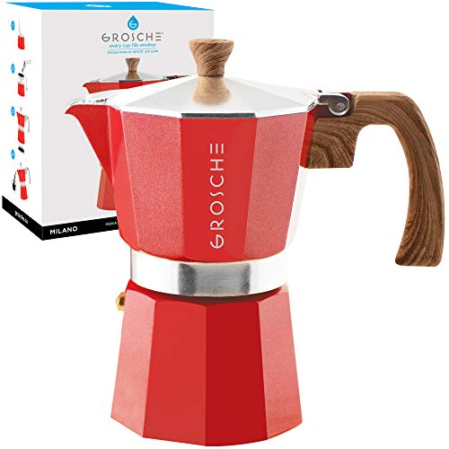 GROSCHE Milano Stovetop Espresso Maker Moka Pot 6 espresso Cup, 9.3 oz, Red – Cuban Coffee Maker Stove top coffee maker Moka Italian espresso greca coffee maker brewer percolator