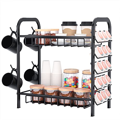 Kecio K Cup Holder, Large Capacity Coffee Pod Holder Coffee Bar Accessories and Cup Storage Organizer, Metal Coffee Station Organizer Save Space for Home, Kitchen, Office, Countertop