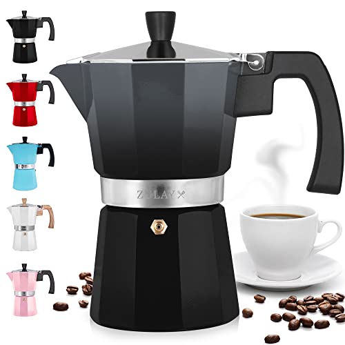 Zulay Classic Stovetop Espresso Maker for Great Flavored Strong Espresso, Classic Italian Style 3 Espresso Cup Moka Pot, Makes Delicious Coffee, Easy to Operate & Quick Cleanup Pot (Gray/Black)