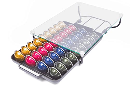 Nifty Solutions Glass Top Coffee Pod Capsule Drawer – Compatible with Nespresso Pods, 40 Large or 52 Small Pod Capsule Holder
