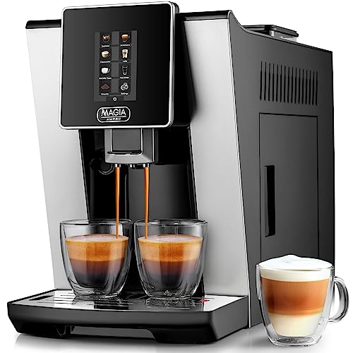 Zulay Magia AMPRO Automatic Espresso Machine with Grinder and Milk Frother – Fully Automatic Coffee Machine with Touch Screen, 4 Customizable Recipes – Coffee Maker with Grinder Built In, Black Silver