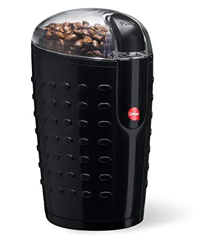 Quiseen One-Touch Electric Coffee Grinder. Grinds Coffee Beans, Spices, Nuts and Grains – Durable Stainless Steel Blades (Black)