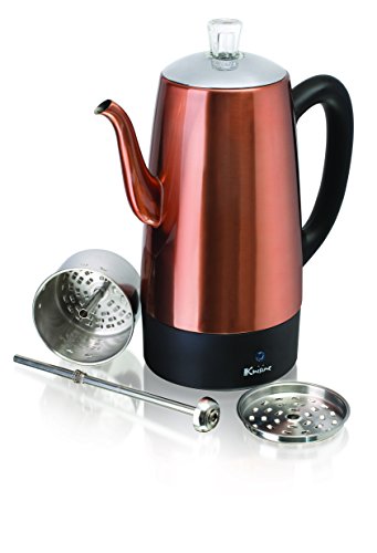 Euro Cuisine PER12 Electric Percolator 12 Cup Stainless Steel Coffee Pot Maker – Copper Finish