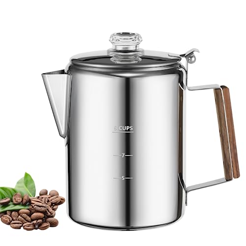 MEREZA Camping Percolator Coffee Pot Stainless Steel Camping Coffee Pot Outdoors Home 9 Cup Camping Coffee Maker No Aluminum & Plastic Coffee Percolator Stovetop Fast Brew