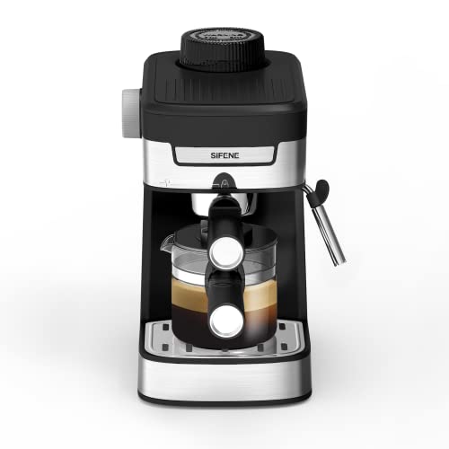 SIFENE Espresso Machine, 3.5 Bar 4 Cup Steam Espresso Machine,Professional Compact Espresso and Cappuccino Maker with Milk Frother and Carafe for Espresso, Cappuccino, Latte and Mocha