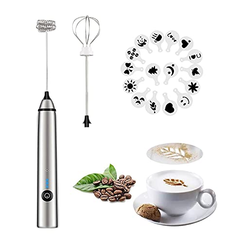 Fivtyily Milk Frother Handheld Rechargeable Electric Foam Maker, Drink Mixer with Stainless Steel Whisk and Stand for Cappuccino, Bulletproof Coffee, Latte