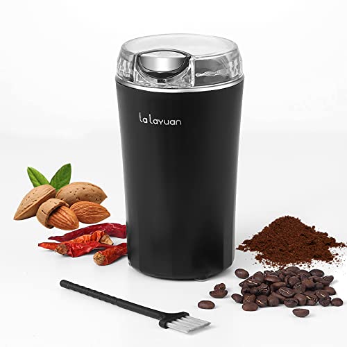 200W Powerful Coffee Grinder, Lalayuan Electric Coffee Bean Grinder, Quiet Spice Grinder Electric, Espresso Grinder, 2.7oz One Touch Coffee Mill for Beans,Spices,Herbs,Nuts, with Brush, Silver&Black
