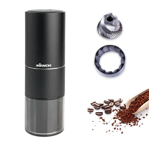 AKIRAKOKI Electric Burr Coffee Grinder with Multi Grind Settings, Portable Small Conical Stainless Steel Precision Forged Burr Grinder for Coffee Beans, Spices and More, USB Rechargeable…
