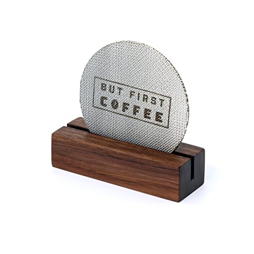 WALNUT COFFEE 51mm Espresso Puck Screen with Walnut Stand – 1.7mm Thickness 150μm 316 Stainless Steel – Coffee Reusable Filter for Espresso Portafilter (51mm)