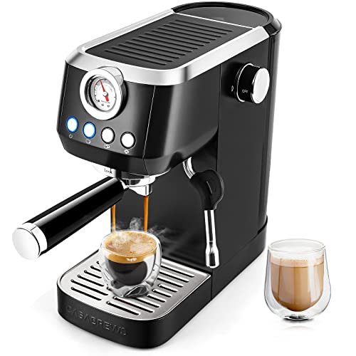 Espresso Coffee Machine With Steamer, 20 Bar Compact Espresso Machine With Milk Frother Steam Wand, Stainless Steel Cappuccino and Latte Machine With 49 oz Removable Water Tank for Home Barista, Black