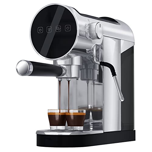 skyehomo Espresso Machine, 20 Bar Espresso Coffee Maker with Milk Frother Steamer, Espresso and Cappuccino latte Maker, Espresso Coffee Machine with Digital Touch Panel, 1250W, Stainless Steel