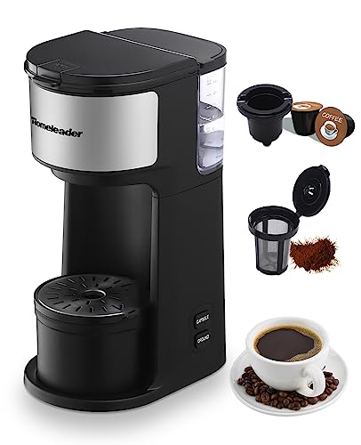 Homeleader Single Serve Coffer Maker for K-Cup and Ground Coffee, Coffee Machine with Self-Cleaning Function,6 to14oz Brew Sizes,Black