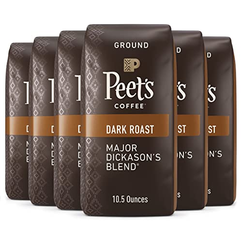 Peet’s Coffee, Dark Roast Ground Coffee – Major Dickason’s Blend 63 Ounces (Six Bags of 10.5 Ounce)