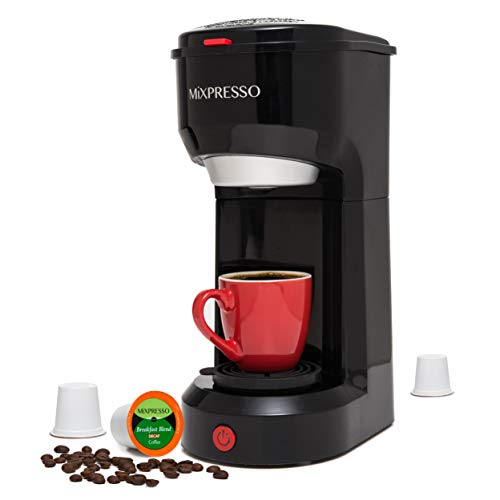 Mixpresso 2 in 1 Coffee Brewer, Single Serve and K Cup Compatible & Ground Coffee,Compact Size Mini Coffee Maker, Quick Brew Technology (14 oz) (black)