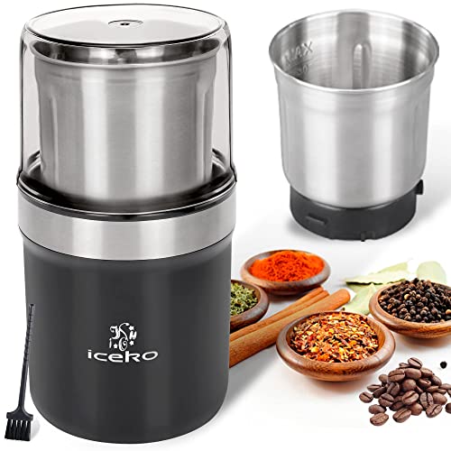 ICEKO Coffee Grinder Electric,Detachable Coffee Bean Grinder, 12-15 Cups/4.2oz Bean Capacity Espresso Grinder -Spice Grinder Mill -Removable Stainless Steel Bowl-7.5″(Black)