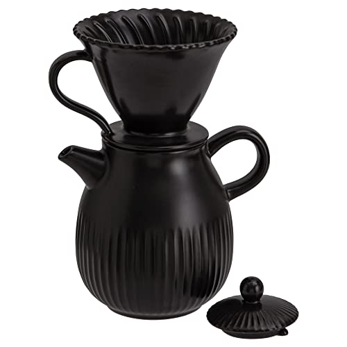 D’ORAMIE Pour Over Coffee Dripper Set Pour Over Coffee Maker Ceramic Slow Brewing Coffee Set,Manual Brew Maker Strong Flavor Brewer Set – Matt Black, 1-2 Cups
