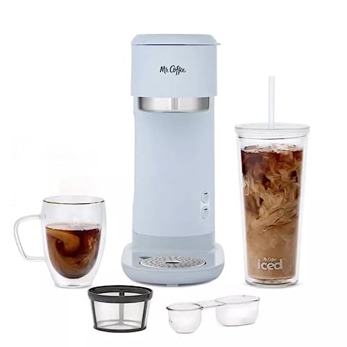 Mr. Coffee Iced Hot Single-Serve Coffee Maker with Reusable Tumbler and Nylon Filter – Light Gray