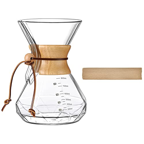 Puricon Pour Over Coffee Maker with V60 Paper Filter 40 Sheets, Holds 4 to 6 Cups, 28oz Coffee Dripper Set Borosilicate Glass Coffee Carafe Brewer, Coffee Server for Home Café Restaurant Camping