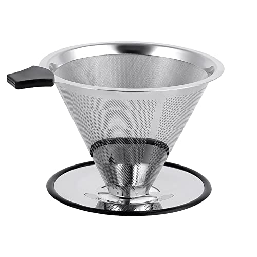 Pour Over Coffee Dripper, Reusable Slow Drip Cone Coffee Filter, Stainless Steel Paperless Fine Mesh Strainer Coffee Pourover Brewer, Portable Pour Over Coffee Maker(1-4Cup)