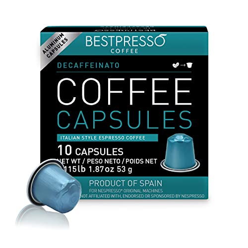 Bestpresso Coffee for Nespresso Original Machine 120 Aluminum pods Certified Genuine Espresso Decaffeinato Blend(Medium Intensity)Pods Compatible with Nespresso Original 60 Days Satisfaction Guarantee