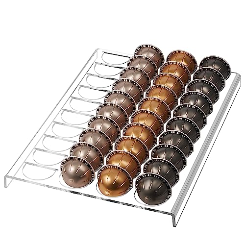 Coffee Pod Holder Compatible with Nespresso Vertuoline Capsules, Acrylic Vertuo Pod Storage Drawer Organizer Holds 40 Pods for Kitchen, Home, Office – Clear
