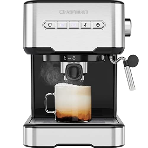Chefman 6-in-1 Espresso Machine with Steamer, One-Touch Single or Double Shot Espresso Maker, Coffee Maker, Cappuccino Machine, Latte Maker, Built-In Milk Frother Coffee Machine, Stainless Steel