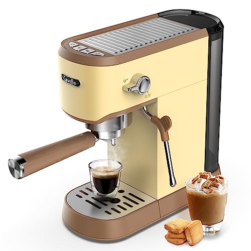 CAVDLE Espresso Machine 20 Bar, Professional Espresso Maker with Milk Frother Steam Wand, Compact Coffee Machine with 35oz Removable Water Tank for Cappuccino, Latte (Stainless Steel, Mocha Cream)