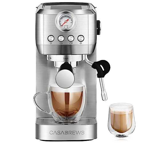 CASABREWS Espresso Machine 20 Bar, Stainless Steel Espresso Maker With Steam Milk Frother, Compact Espresso Coffee Machine Cappuccino Latte Machine With 43.9 oz Removable Water Tank, Gift for Dad Mom