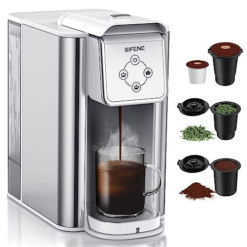 SIFENE ???????????????? ???????????? Single Serve Coffee Machine, 3 in 1 Pod Coffee Maker For K-Pod Capsule, Ground Coffee Brewer, Leaf Tea Maker, 6 to 10 Ounce Cup, Removable 50 Oz Water Reservoir, White