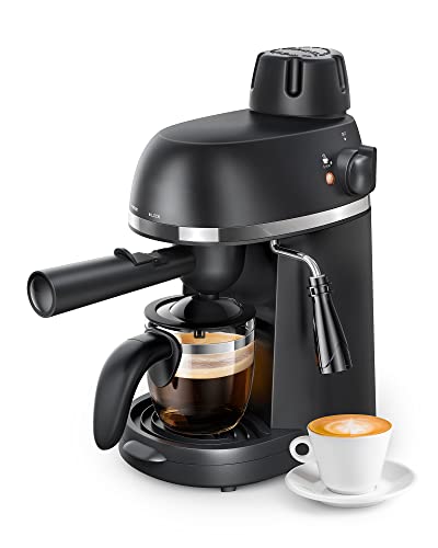 Espresso Machine with Milk Frother, 1-4 Cup Mini Expresso Coffee Maker for Home, Latte Cappuccino Machine Includes Carafe, Black, No Apply to Use Ground Espresso and Any Fine Ground Coffee