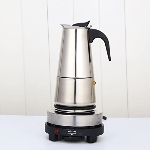 FLYHERO Moka Pot Stainless Steel Coffee Pot Stovetop Espresso Maker Percolator Italian Coffee Maker 200ml/7oz/4 cup W/Electric Stove (4 Cup)