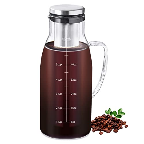 Cold Brew Coffee Maker,1500ml/51oz Iced coffee maker with Airtight Lid and Removable Stainless Steel Filter, Iced Tea maker,Glass Pitcher (51oz)