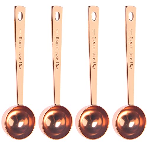 Yzurbu 4pcs Coffee Measuring Scoop, Stainless Steel 1 Tablespoon Spoon – Rose Gold