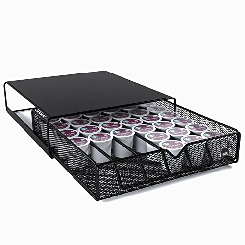 K-cup Coffee Pod Holder for Counter, Coffee Station for Keurig Pods – Coffee Bar Accessories – Caddy Dispenser with Sliding Drawer for Kitchen Organizer – Holds 36 Cups | The Mesh Collection, Black