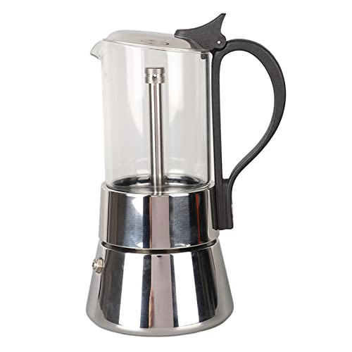 Dpofirs Stovetop Moka Pot for 6 Cups, Classic Italian Espresso Coffee Maker with Crystal Glass Top, Makes Real Italian Coffee,Stainless Steel Coffee Pot, Easy to Operate,7.9×3.9inch