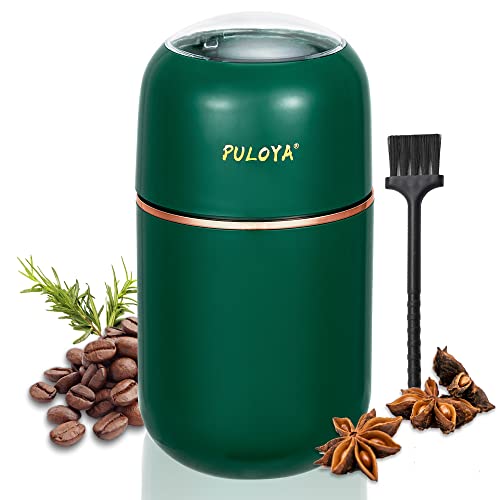 PULOYA Coffee Grinder Electric for Beans, Spices, Herbs, Grains and Nuts, Stainless Steel Blades, 2.8 oz, Green