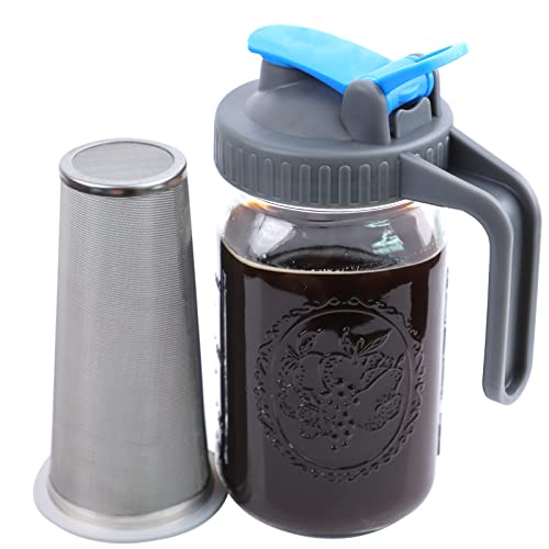 GMEPOCH Mason Jar Pitcher Cold Brew Coffee Maker 32 Oz Glass Mason Iced Coffee Maker With Filter Airtight & Leak-Proof Pitcher 1 Quart