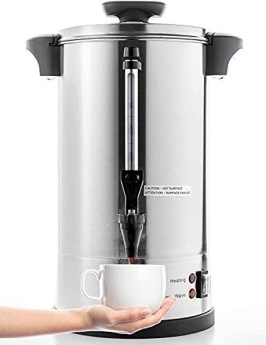 SYBO 2022 Upgrade SR-CP100B Commercial Grade Stainless Steel Percolate Coffee Maker Hot Water Urn for Catering, 100-CUP 16 L, Metallic