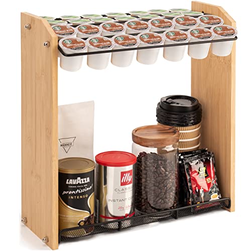 Coffee Pod Holder, Bamboo K Cup holder, Nespresso Pod Holder Double layer coffee capsule storage rack, Coffee Bar Accessories for Kitchen,Dorm,Office