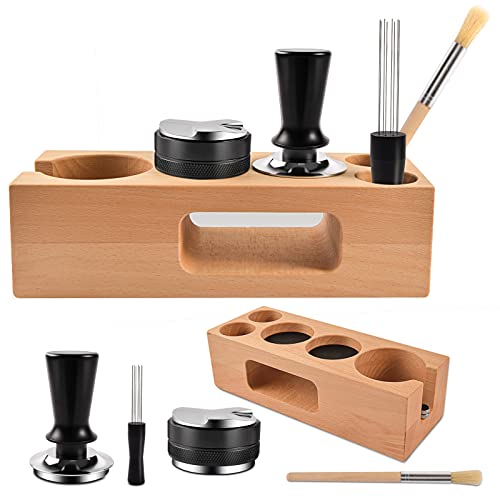 AYIYUN 5 pack Espresso Tamper Coffee Distributor & Tamper Espresso Stirrer Wood Coffee Tamper Station Espresso Tamping Mat Compatible with All Espresso Accessories（58mm)