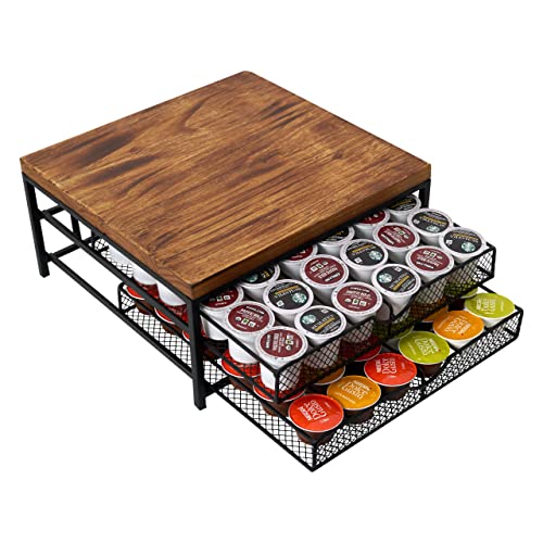 NHZ Coffee Pod Drawer Holder for K cup, 2-Tier Coffee Pod Drawer Holder Organizer, K Cup Holder with 72 Capacity Capsule Pods. Suit for Home Office,Kitchen,Cafe Counter. (Black)