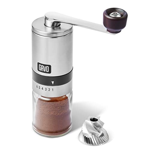 GAVO Manual Coffee Grinder with Stainless Steel Burr – Coffee Grinder Manual with Adjustable Settings for Aeropress, Drip Coffee, Espresso, French Press, Turkish Coffee & More!