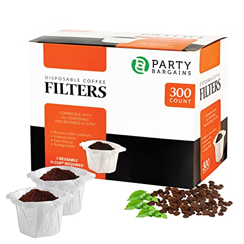 PARTY BARGAINS 300 Paper Coffee Filters – White Classic Design Single-Use Coffee Filter Compatible for Keurig 1.0 & 2.0, Perfect Size and Quantity