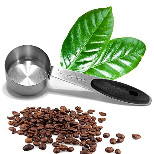 Stainless Steel Scoop with a Silicone Handle 2 tbsp/30 ml Coffee Spoon – Measuring Coffee Scoop for Ground Coffee Beans Tea, Replacement Scoops for Canisters Coffee Container Airtight