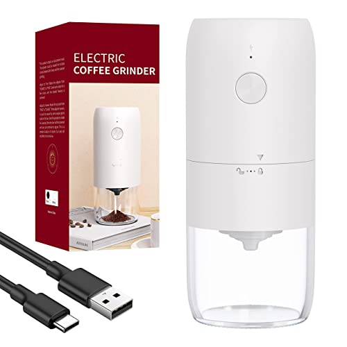 Portable Electric Coffee Grinder – One Button Control Coffee Bean Grinder Low Temperature Ceramic Grinding Core Espresso Grinder USB Charging Spice Grinder (White)