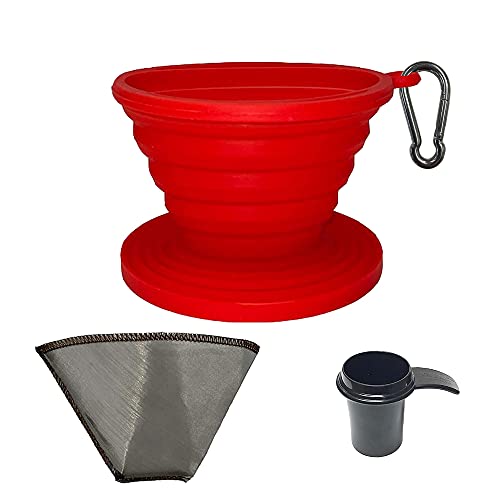 GOLDTONE Collapsible Silicone Portable Reusable Coffee Dripper w/ Carry Clip & Scoop (Collapsible Pour Over, Frameless Filter & Scoop)