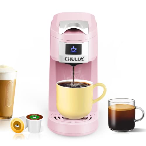 CHULUX Upgrade Single Serve Coffee Maker for K CUP, Pink Mini Single Cup Coffee Brewer, 3 in 1 Coffee Machine for K Cups Pod Capsule Ground Coffee Tea, One Touch Fast Brewing in Minutes,Auto Shut Off
