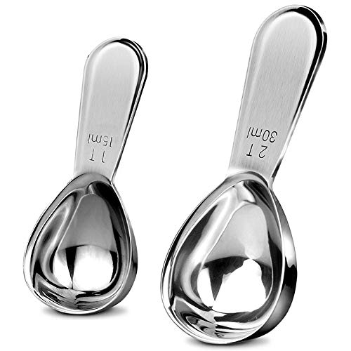 Stainless Steel Coffee Scoops, Measuring Spoons For Coffee, Flour, Sugar, Exact Ergonomic Tablespoon, 1 Tbsp & 2 Tbsp, Set Of 2